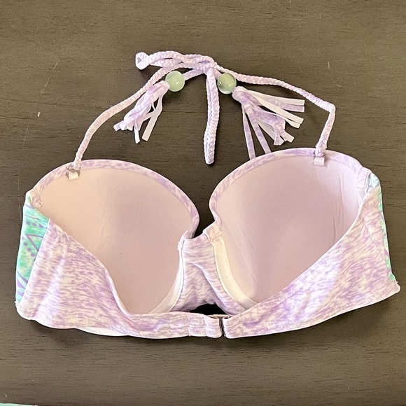 Heat Light Purple Green Geo Padded Push-Up Foam Cup Underwire Seam Bead Bikini M - Picture 6 of 7